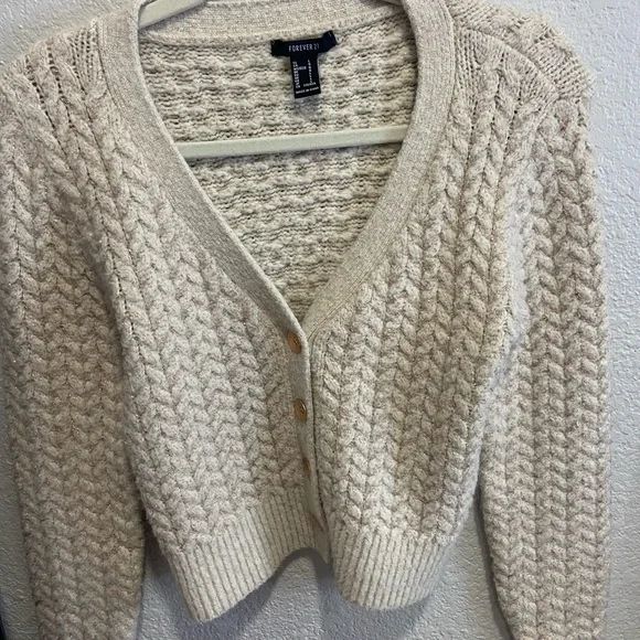 Forever 21 Beige Cable Knit Cardigan - Picture 1 of 4